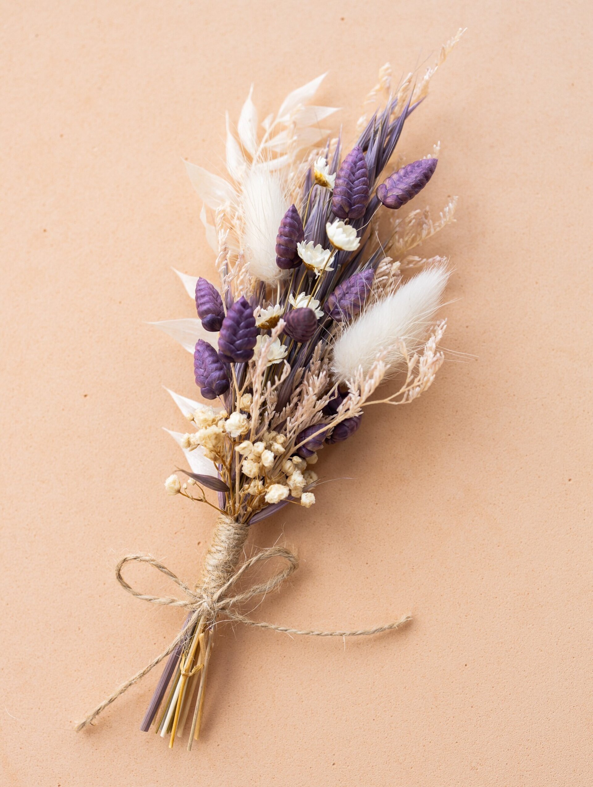 Ramillete de flores secas y preservadas 18 cm morado y rosa - 6