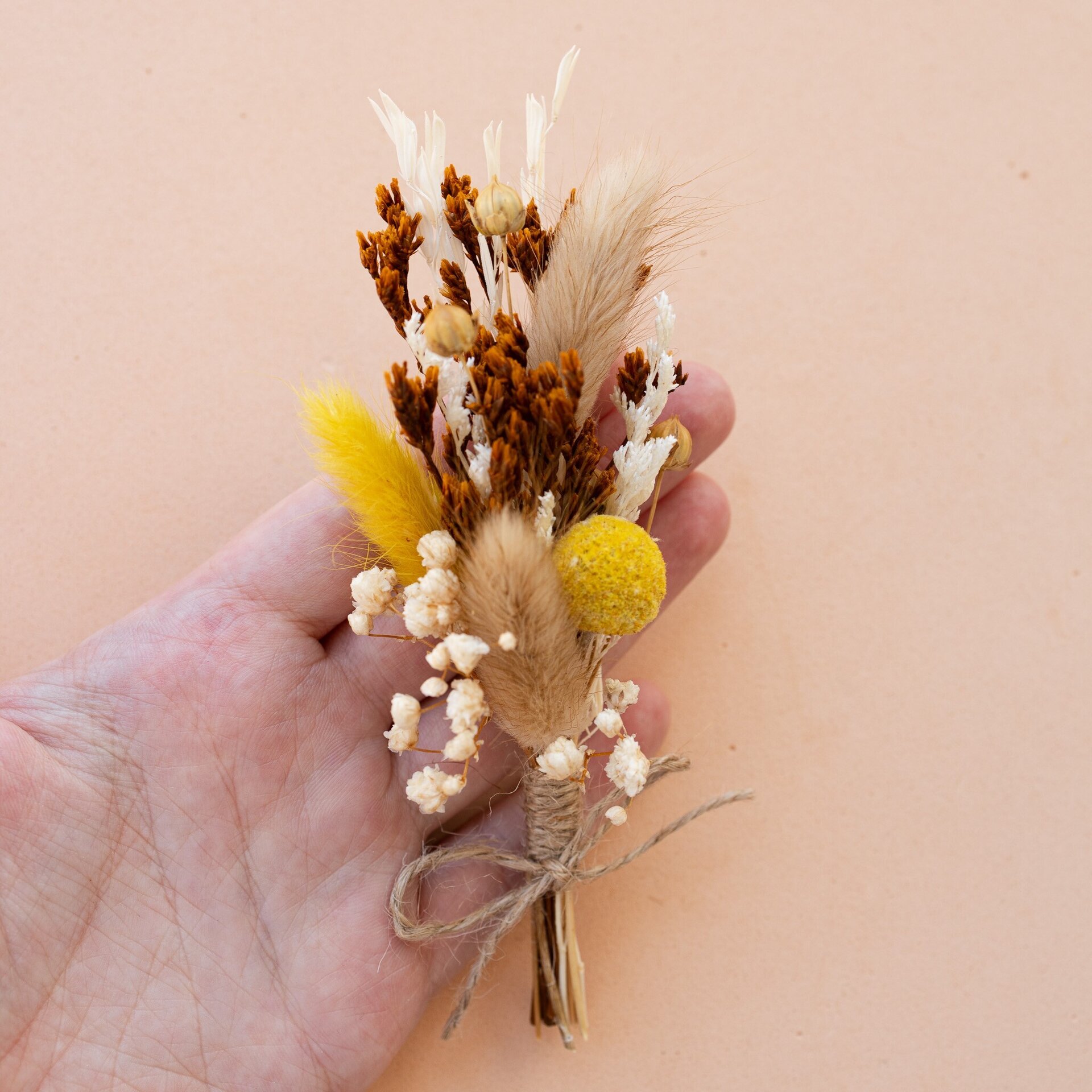 Ramillete de flores secas y preservadas 14 cm amarillo - 3