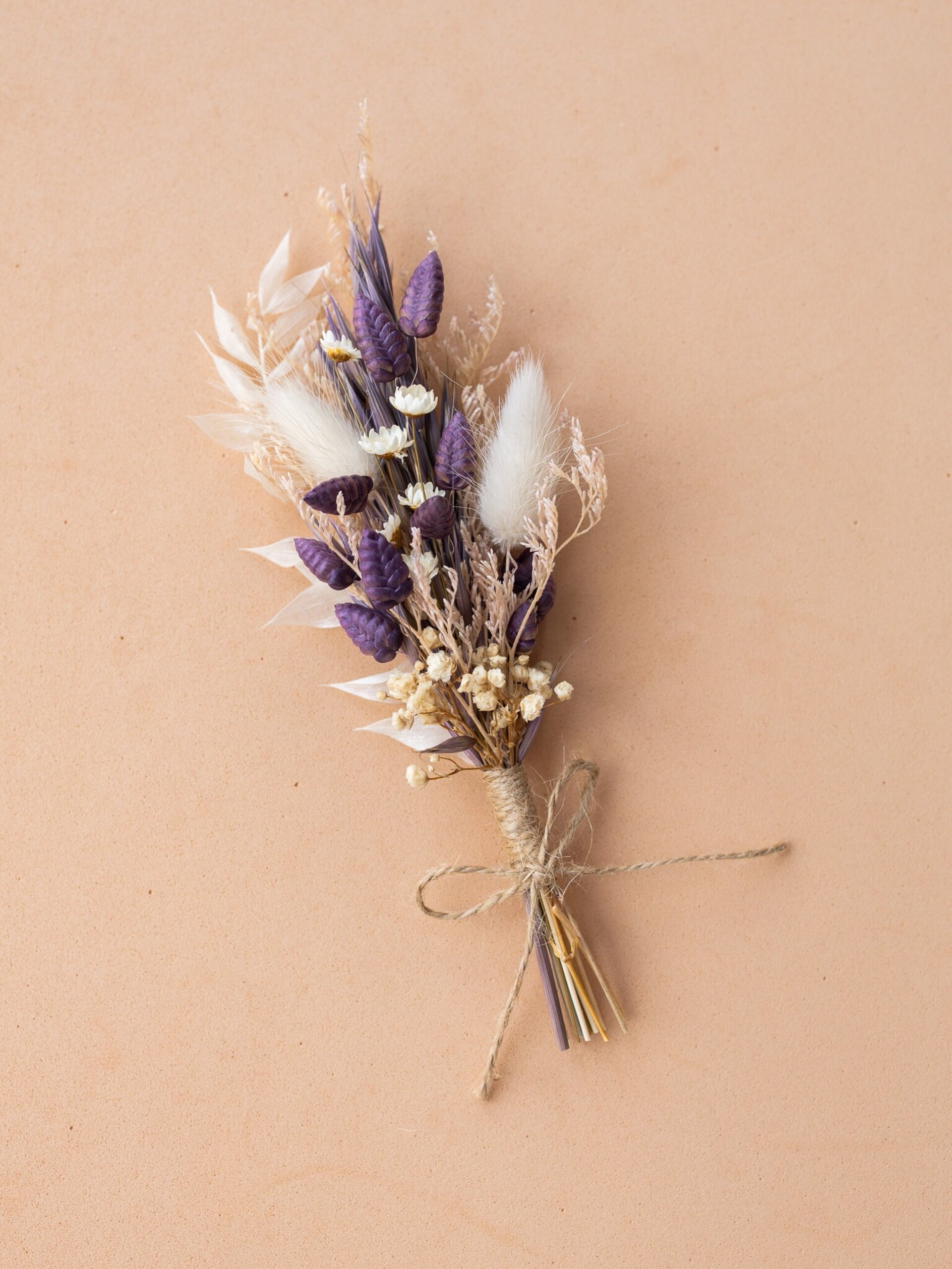 Ramillete de flores secas y preservadas 18 cm morado y rosa - 2