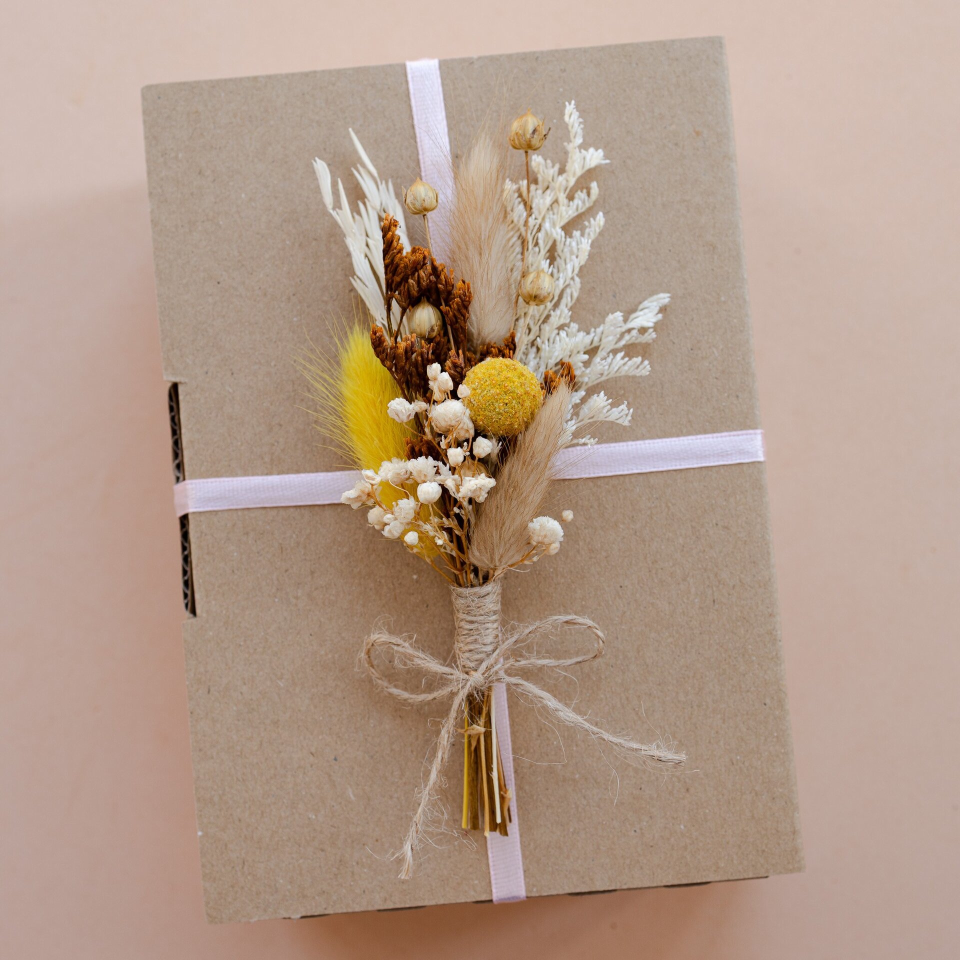 Ramillete de flores secas y preservadas 14 cm amarillo - 4