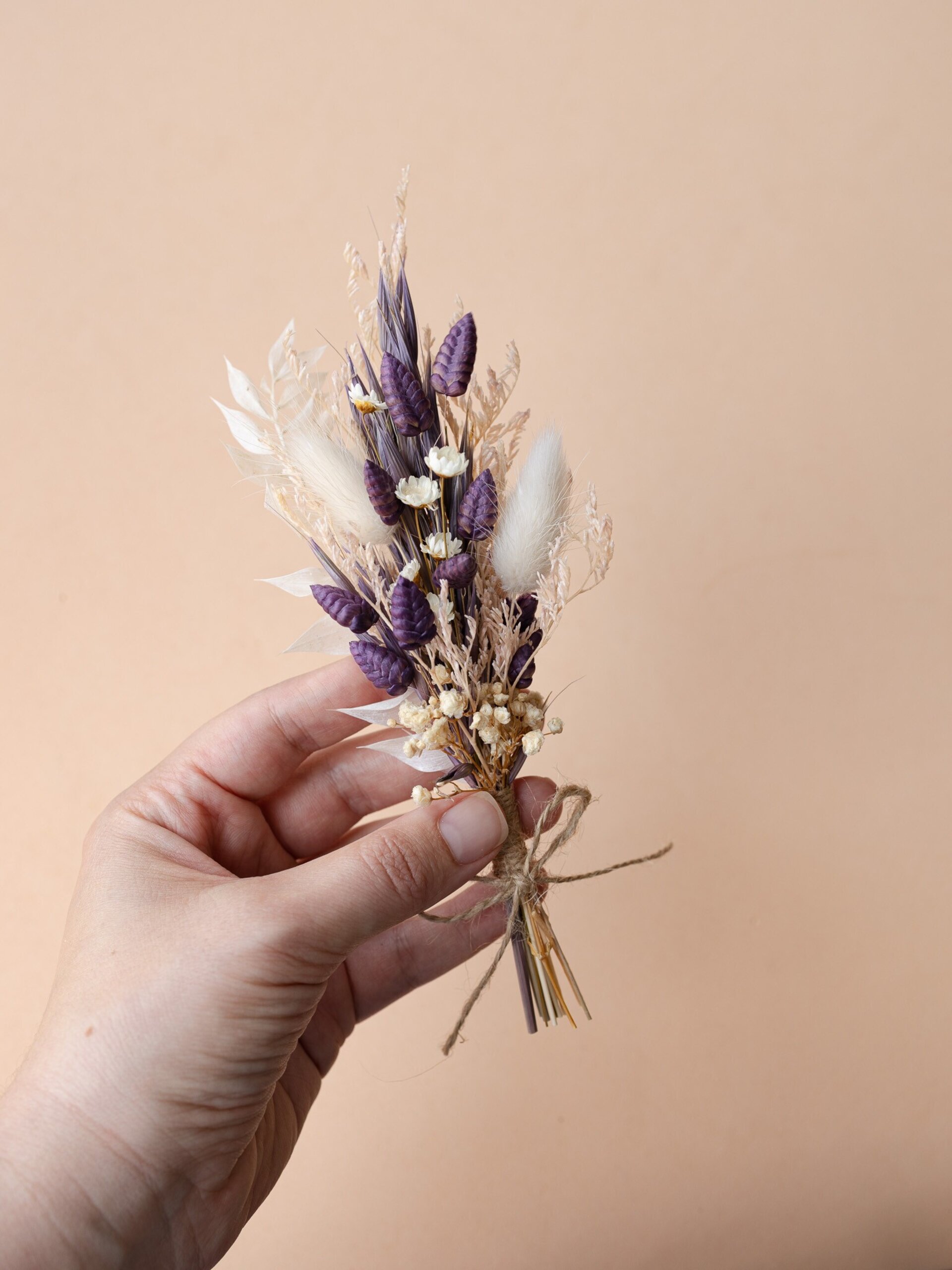 Ramillete de flores secas y preservadas 18 cm morado y rosa - 4