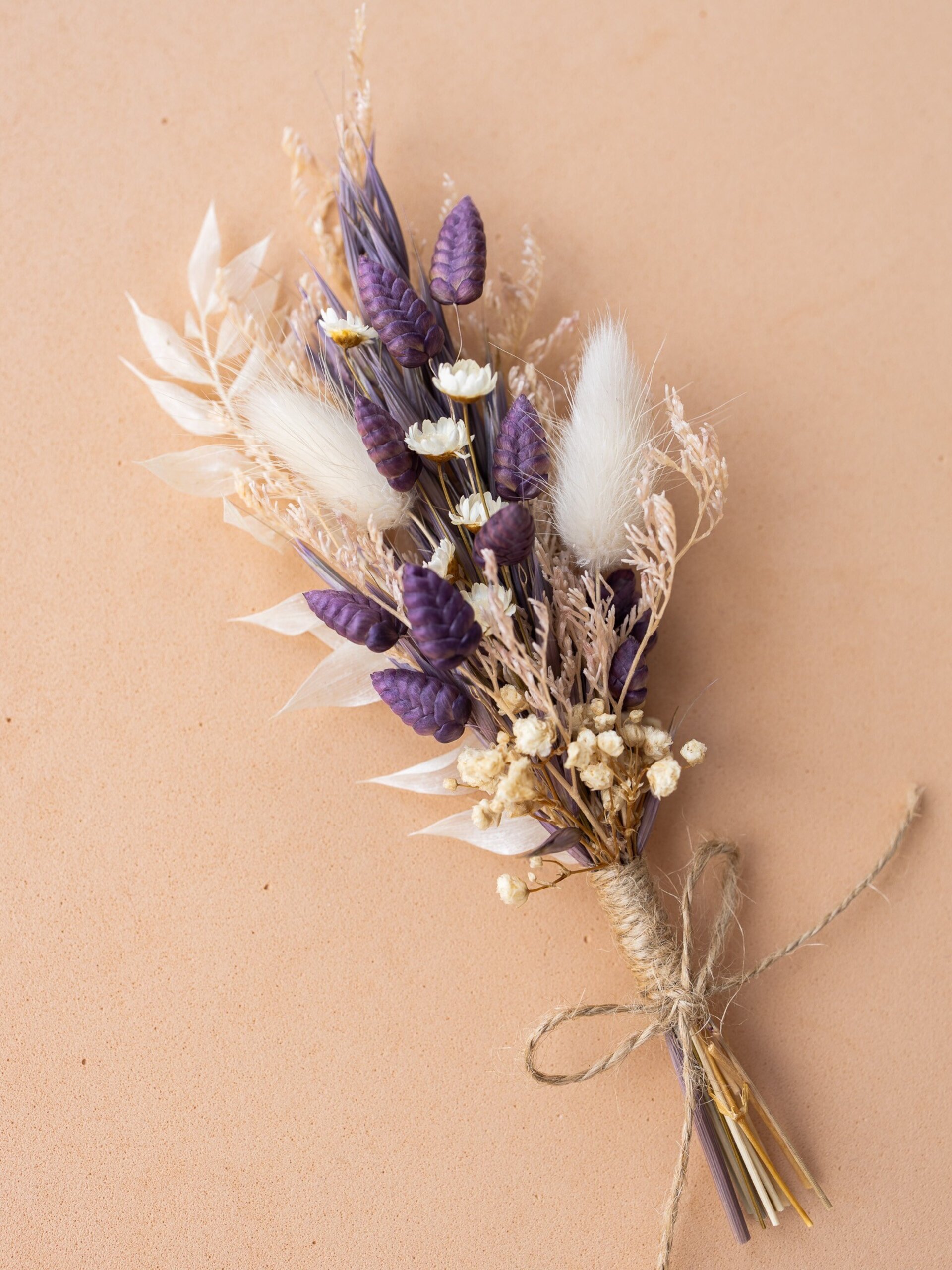 Ramillete de flores secas y preservadas 18 cm morado y rosa - 3