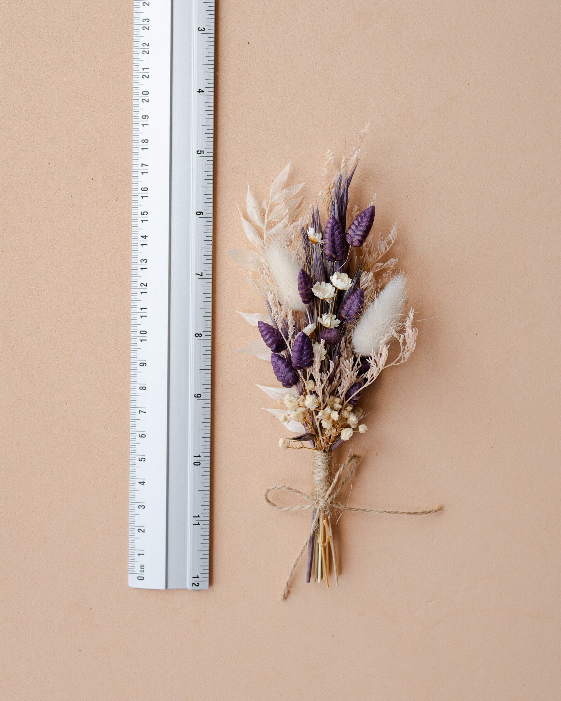Ramillete de flores secas y preservadas 18 cm morado y rosa - 5