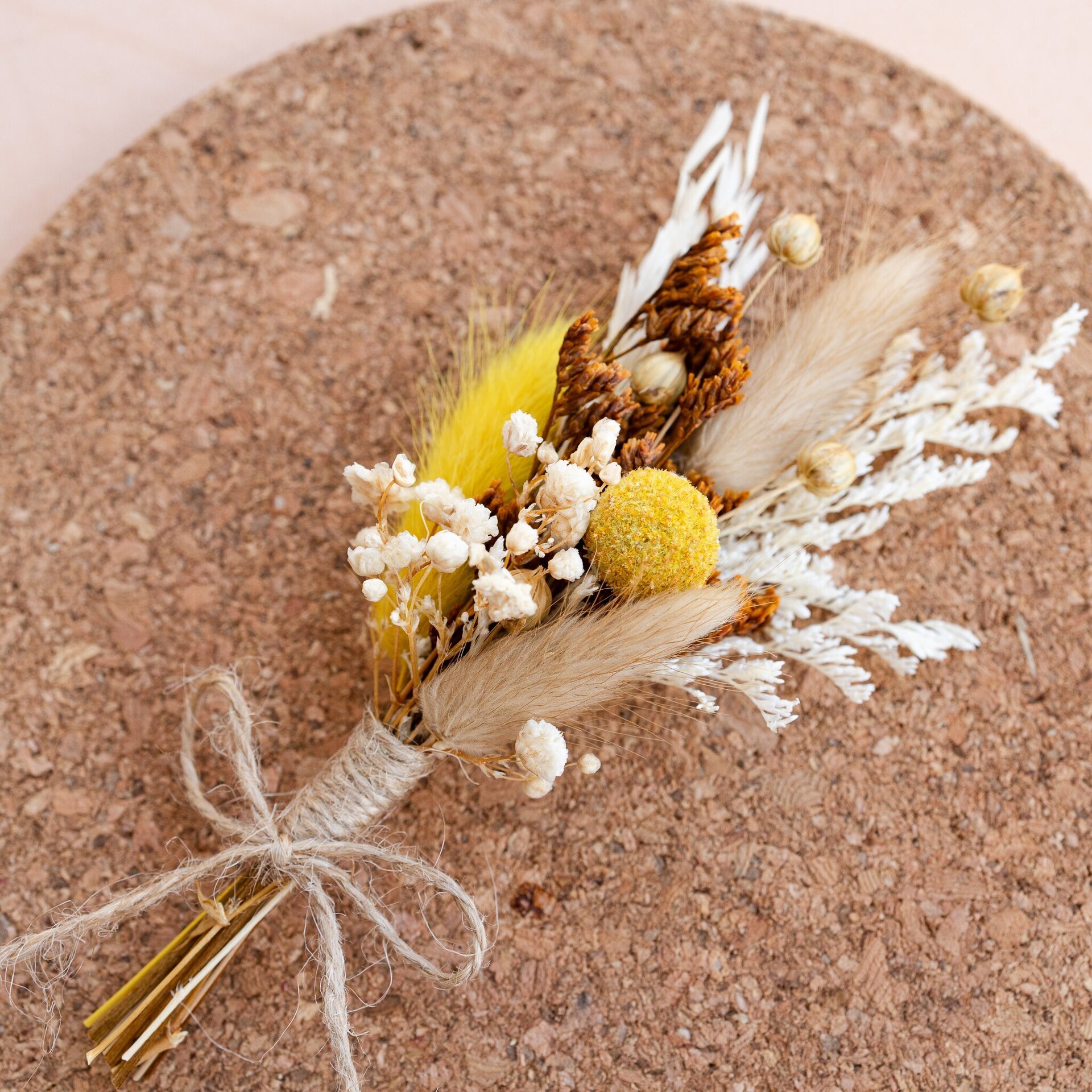 Ramillete de flores secas y preservadas 14 cm amarillo - 2