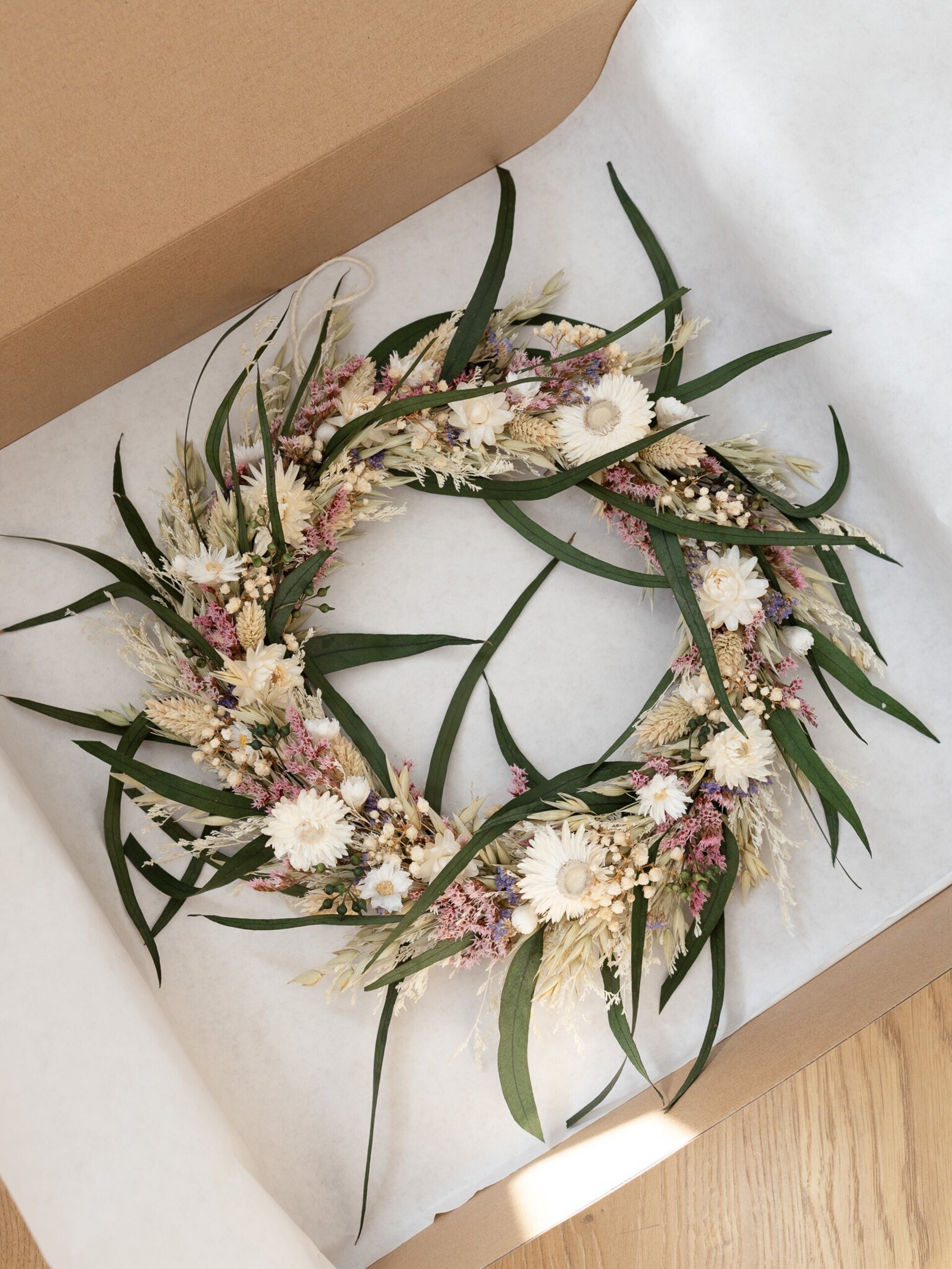 Corona de Flores Secas y Eucalipto Boho 36 cm - 4